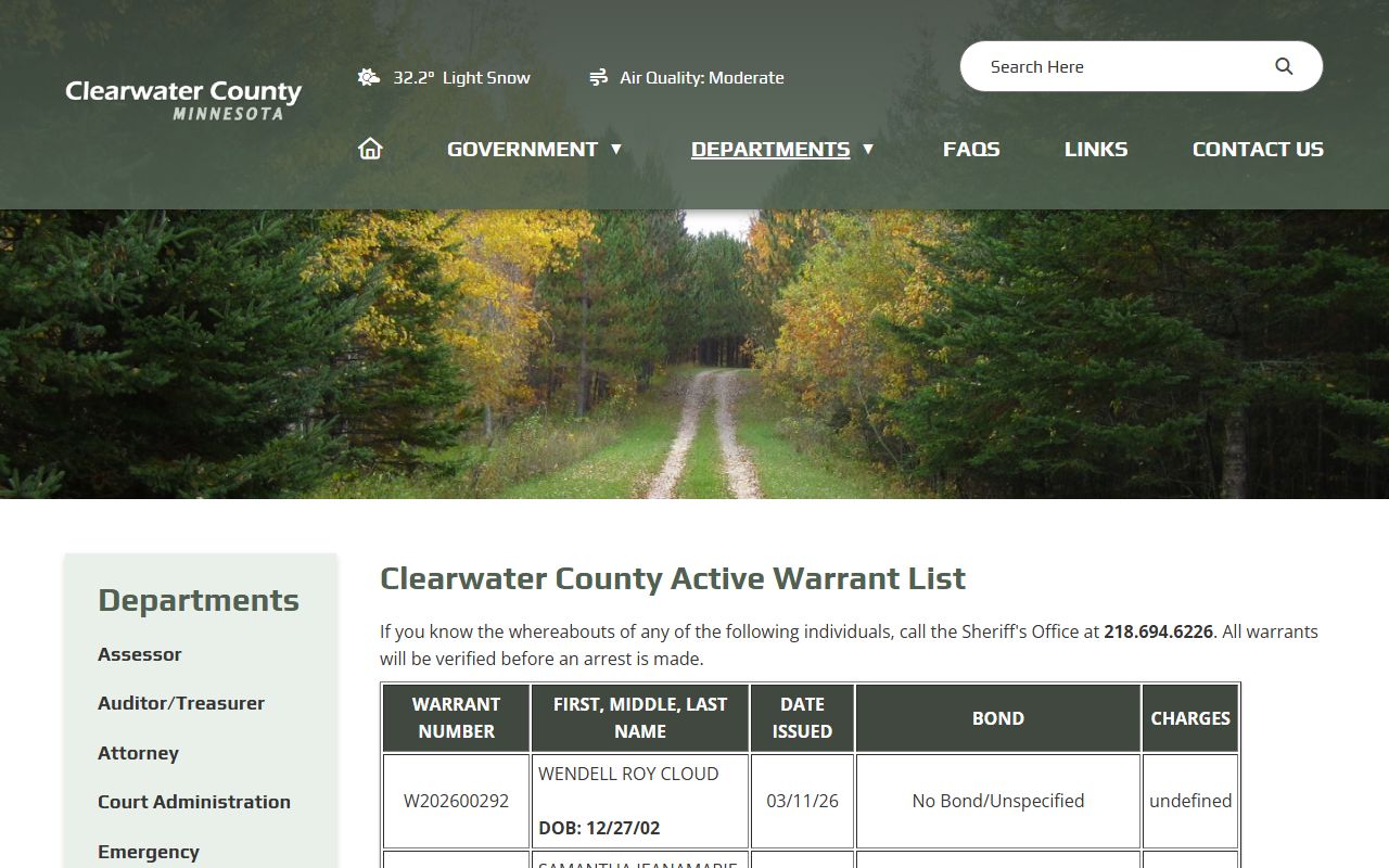 Clearwater County busted mugshots warrant list