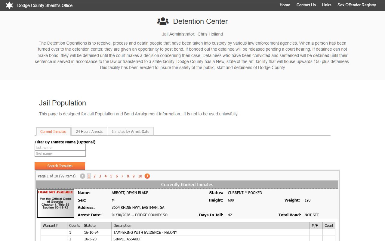 Dodge County busted mugshots jail population page