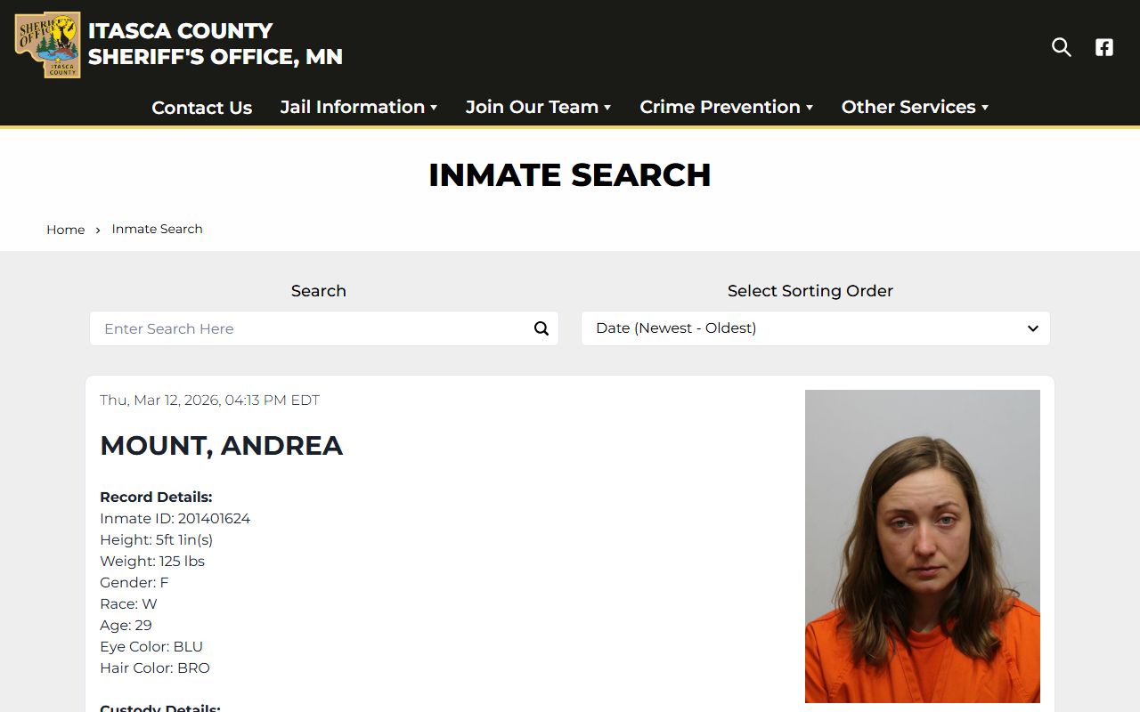 Itasca County busted mugshots inmate search page