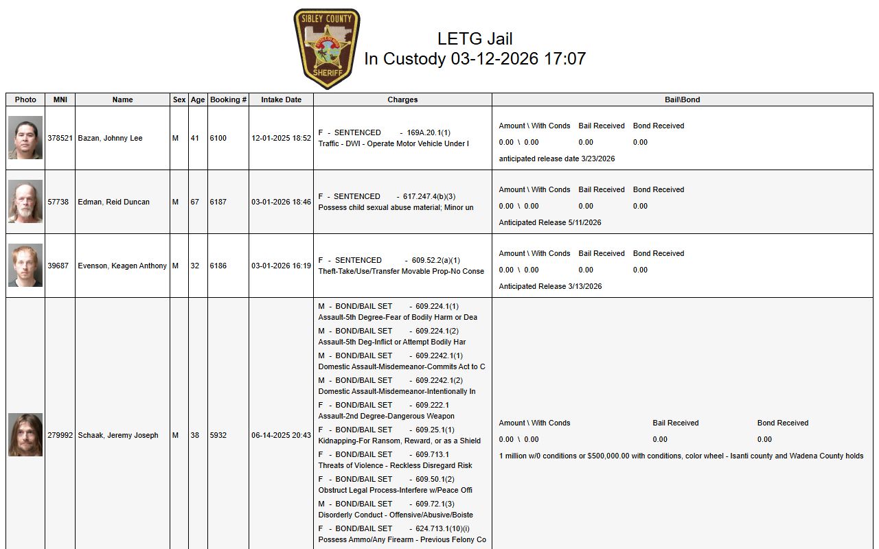 Sibley County busted mugshots custody list