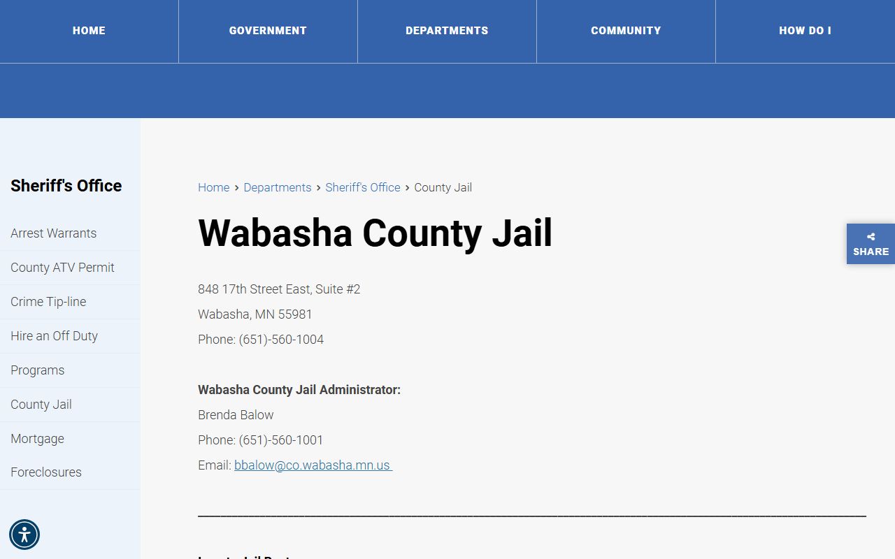 Wabasha County busted mugshots jail information page