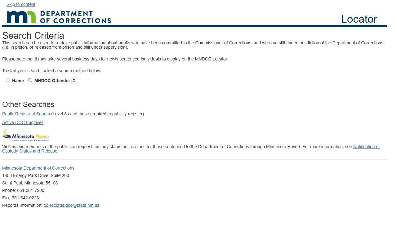 Minnesota busted mugshots DOC Public Viewer search page