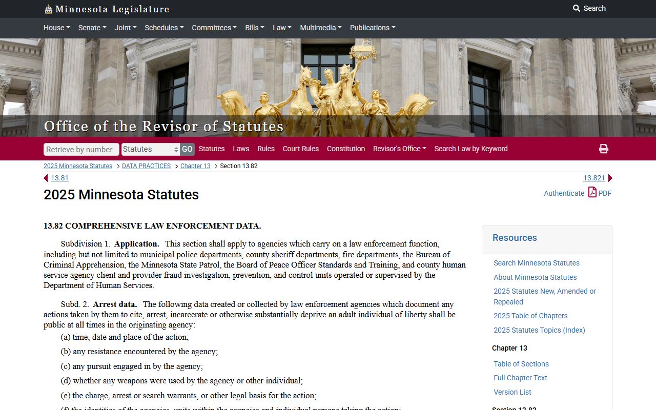 Minnesota Statute 13.82 booking photos busted mugshots law